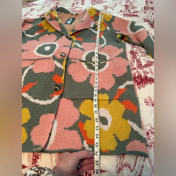 Davi & Dani NWT Hippie Bohemian Pink Floral Knit Coatigan, L - Picture 6 of 10